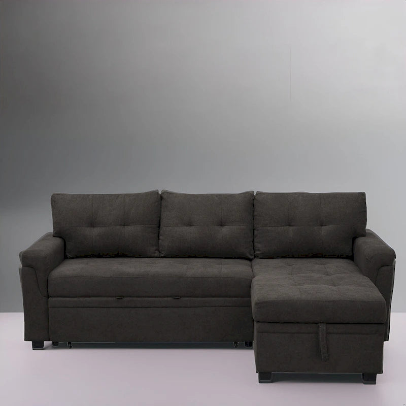 Reversible L-Shape Sectional Sleeper Sofa with Storage Chaise – Air Leather / Velvet, Multi-Seat