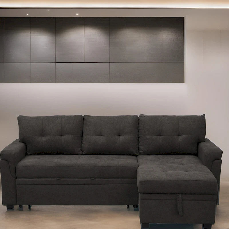 Reversible L-Shape Sectional Sleeper Sofa with Storage Chaise – Air Leather / Velvet, Multi-Seat