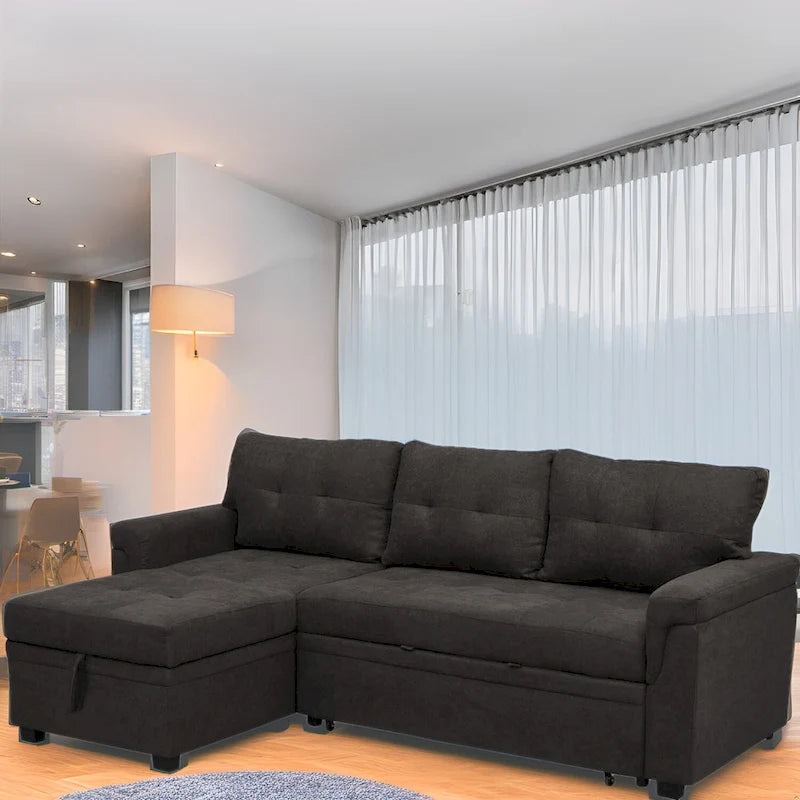 Reversible L-Shape Sectional Sleeper Sofa with Storage Chaise – Air Leather / Velvet, Multi-Seat