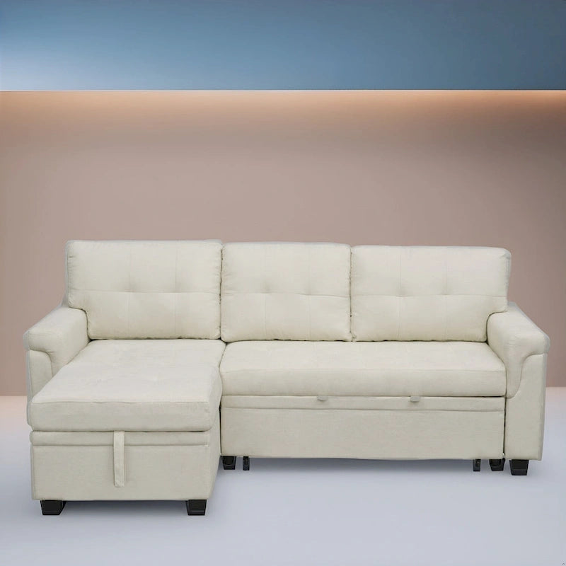 Reversible L-Shape Sectional Sleeper Sofa with Storage Chaise – Air Leather / Velvet, Multi-Seat