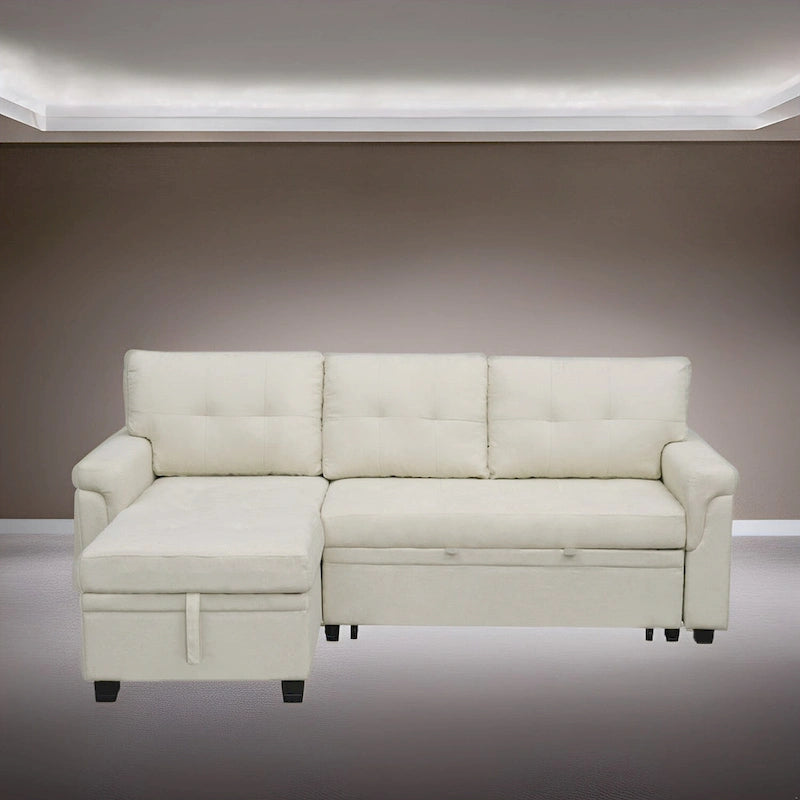 Reversible L-Shape Sectional Sleeper Sofa with Storage Chaise – Air Leather / Velvet, Multi-Seat
