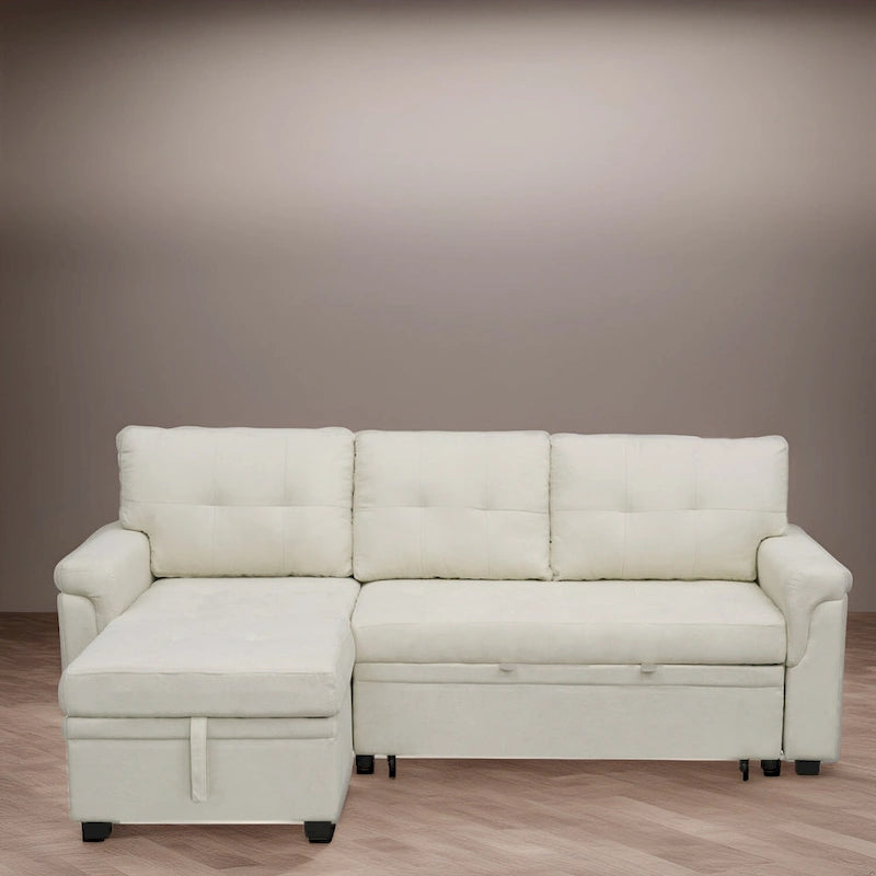 Reversible L-Shape Sectional Sleeper Sofa with Storage Chaise – Air Leather / Velvet, Multi-Seat