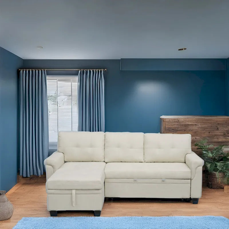 Reversible L-Shape Sectional Sleeper Sofa with Storage Chaise – Air Leather / Velvet, Multi-Seat