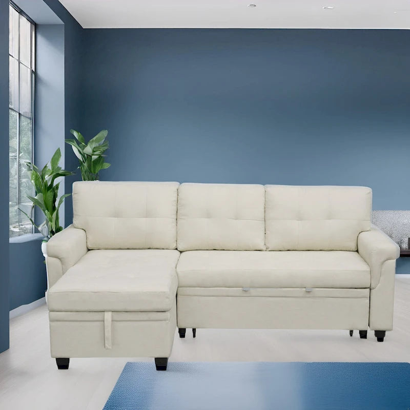Reversible L-Shape Sectional Sleeper Sofa with Storage Chaise – Air Leather / Velvet, Multi-Seat
