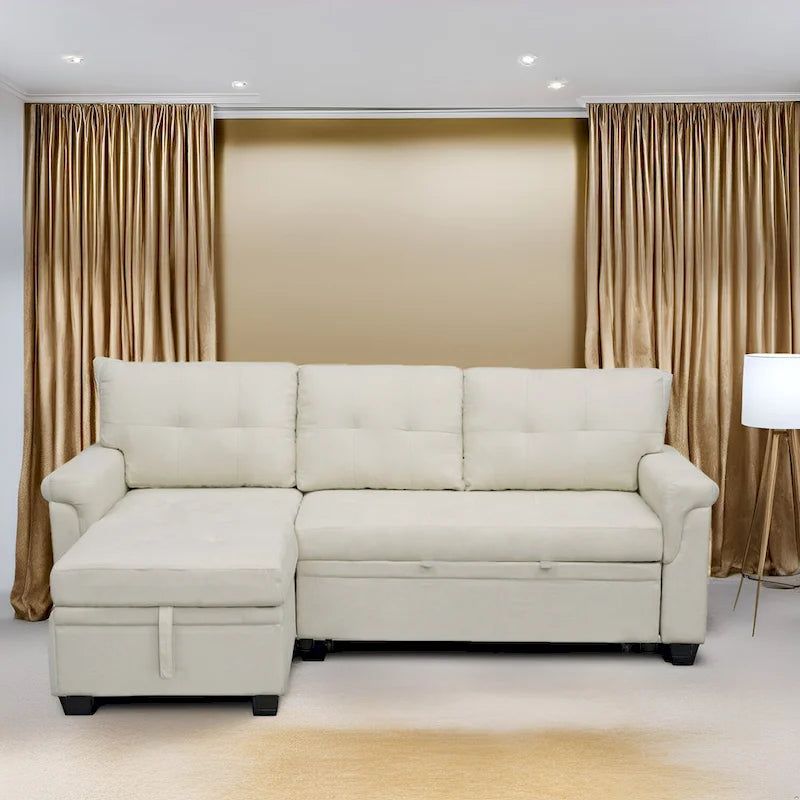 Reversible L-Shape Sectional Sleeper Sofa with Storage Chaise – Air Leather / Velvet, Multi-Seat