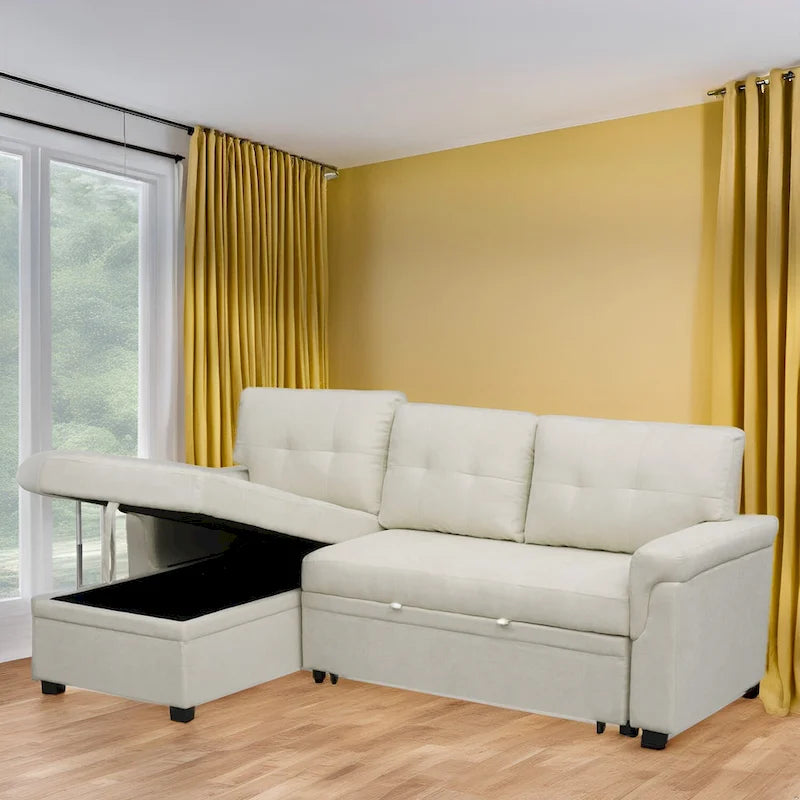 Reversible L-Shape Sectional Sleeper Sofa with Storage Chaise – Air Leather / Velvet, Multi-Seat