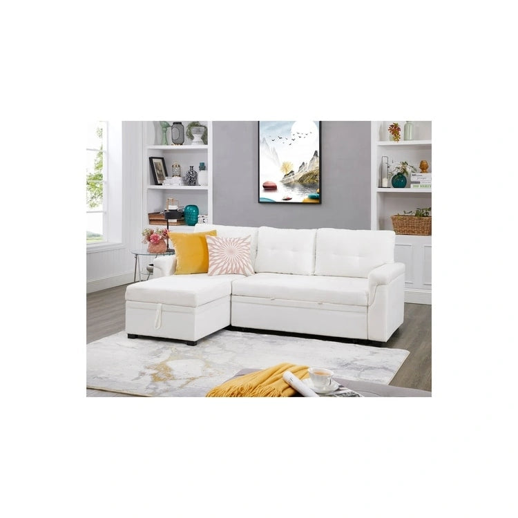 Reversible L-Shape Sectional Sleeper Sofa with Storage Chaise – Air Leather / Velvet, Multi-Seat