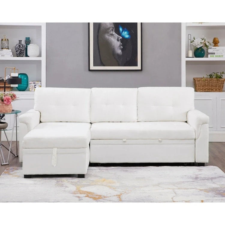 Reversible L-Shape Sectional Sleeper Sofa with Storage Chaise – Air Leather / Velvet, Multi-Seat