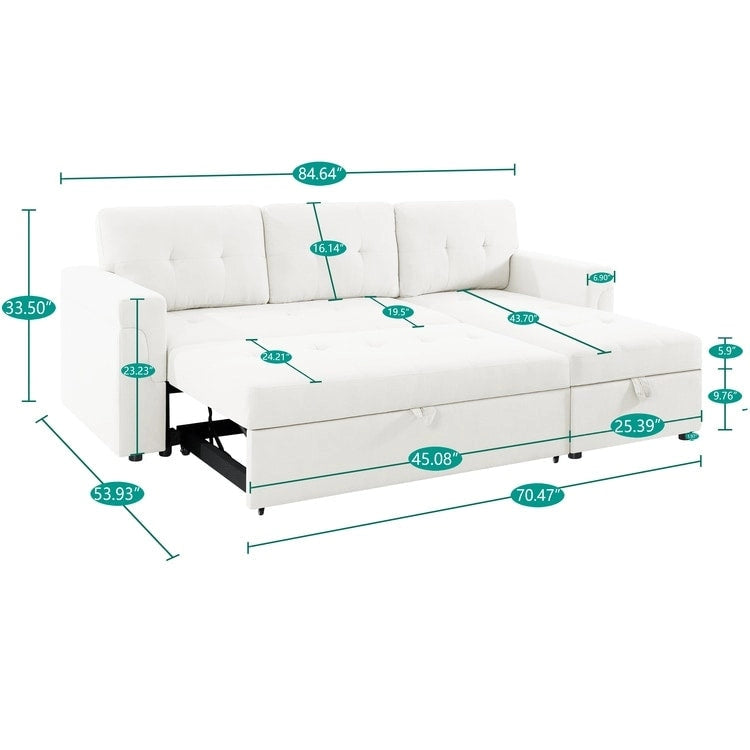Reversible L-Shape Sectional Sleeper Sofa with Storage Chaise – Air Leather / Velvet, Multi-Seat
