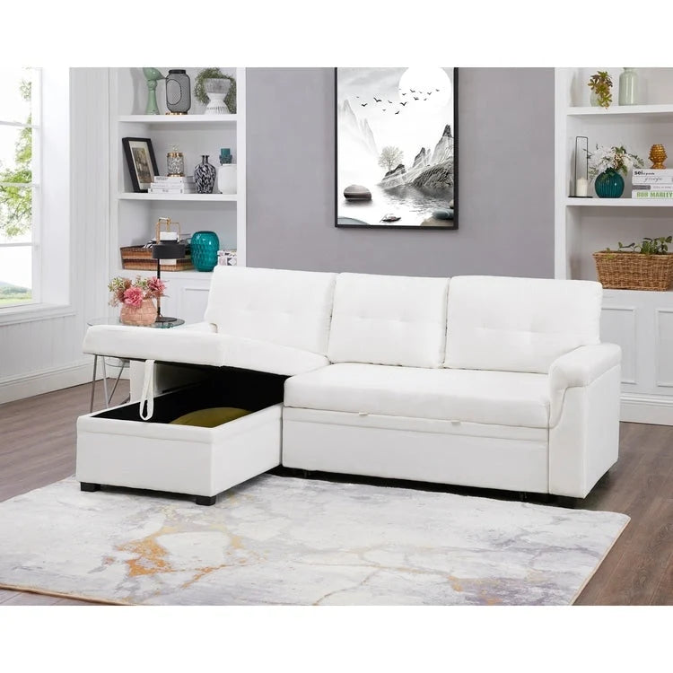 Reversible L-Shape Sectional Sleeper Sofa with Storage Chaise – Air Leather / Velvet, Multi-Seat