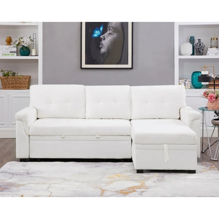 Reversible L-Shape Sectional Sleeper Sofa with Storage Chaise – Air Leather / Velvet, Multi-Seat