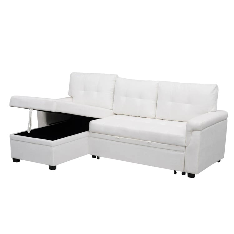 Reversible L-Shape Sectional Sleeper Sofa with Storage Chaise – Air Leather / Velvet, Multi-Seat