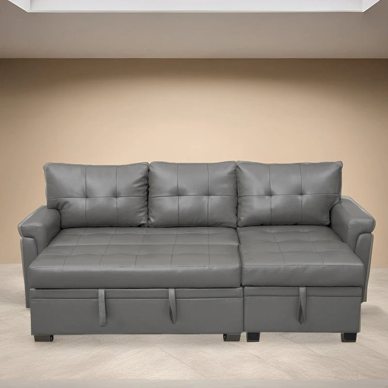 Reversible L-Shape Sectional Sleeper Sofa with Storage Chaise – Air Leather / Velvet, Multi-Seat