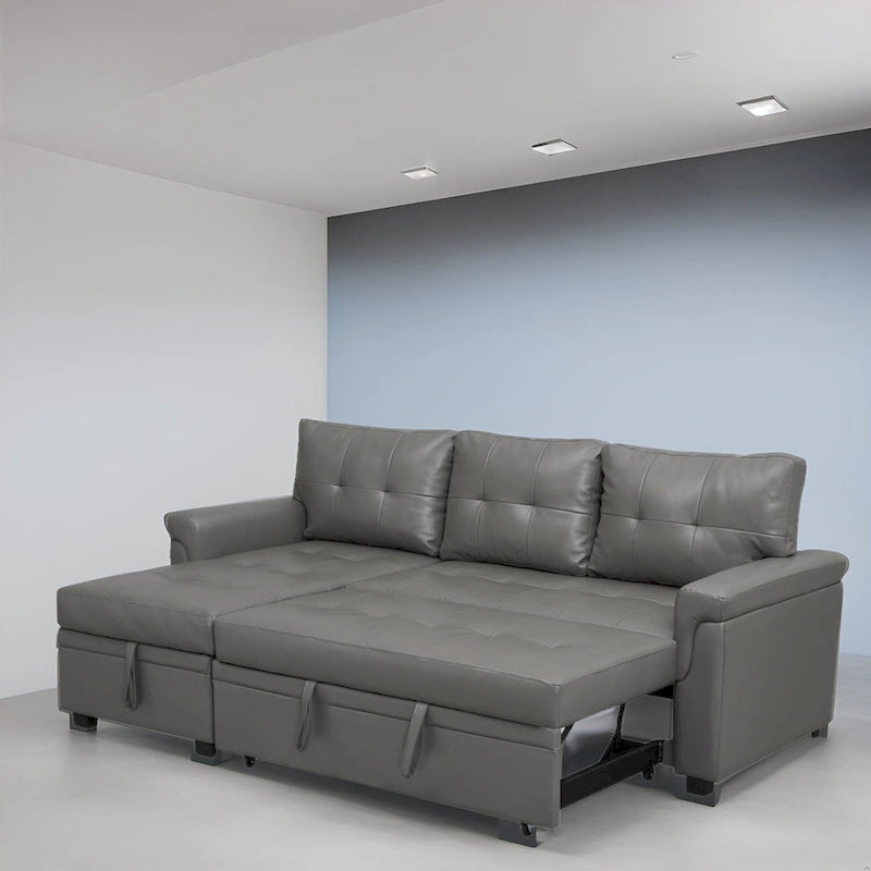 Reversible L-Shape Sectional Sleeper Sofa with Storage Chaise – Air Leather / Velvet, Multi-Seat