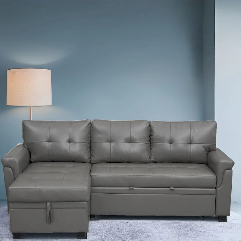 Reversible L-Shape Sectional Sleeper Sofa with Storage Chaise – Air Leather / Velvet, Multi-Seat