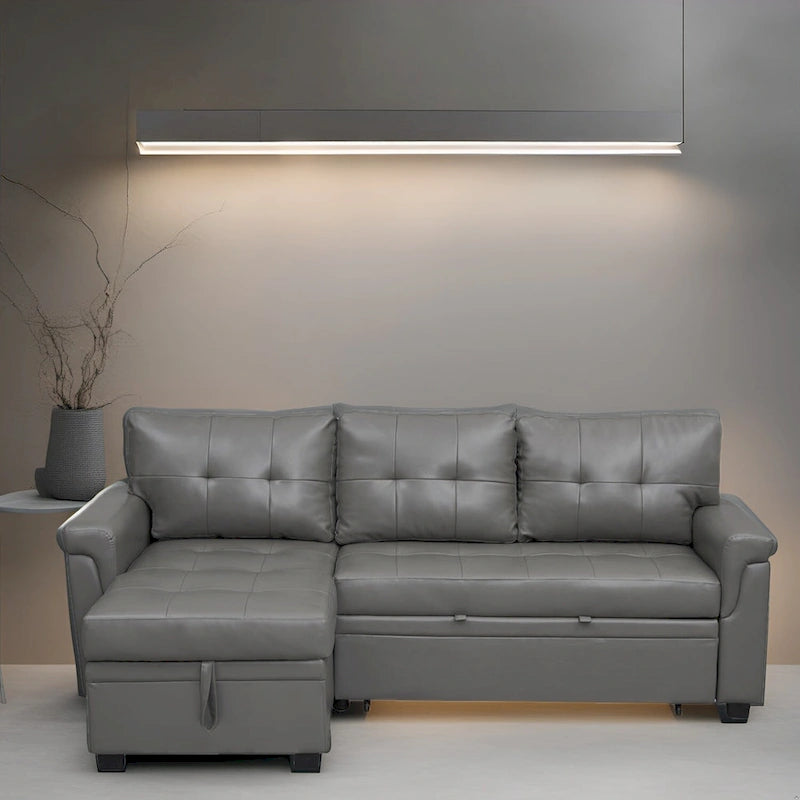 Reversible L-Shape Sectional Sleeper Sofa with Storage Chaise – Air Leather / Velvet, Multi-Seat