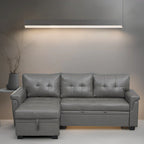 Reversible L-Shape Sectional Sleeper Sofa with Storage Chaise – Air Leather / Velvet, Multi-Seat