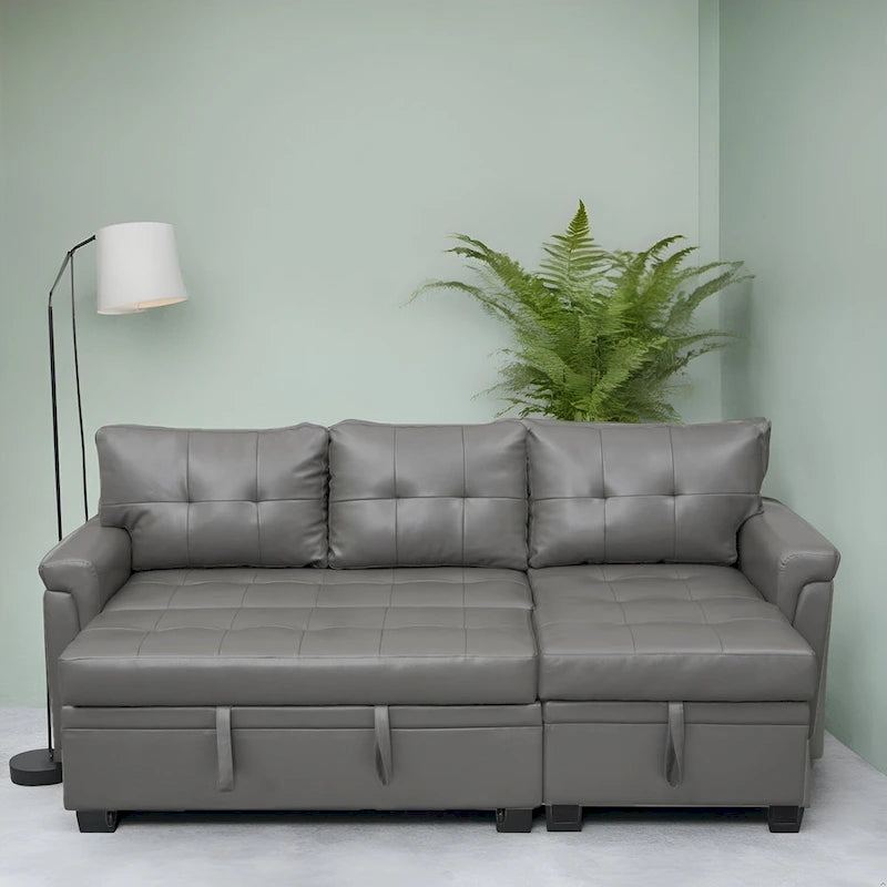 Reversible L-Shape Sectional Sleeper Sofa with Storage Chaise – Air Leather / Velvet, Multi-Seat