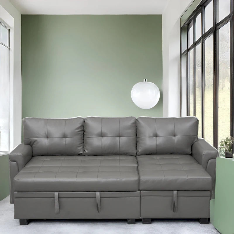 Reversible L-Shape Sectional Sleeper Sofa with Storage Chaise – Air Leather / Velvet, Multi-Seat