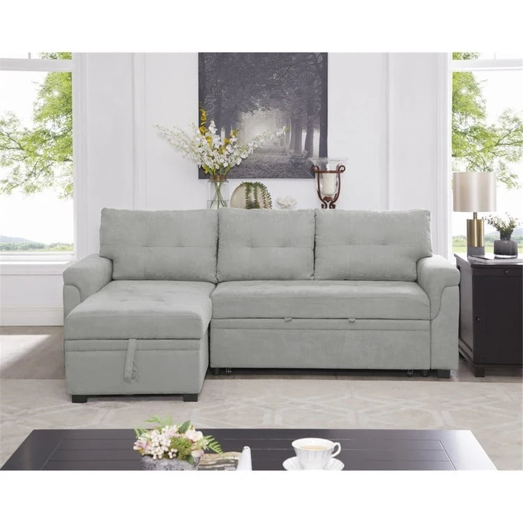 Reversible L-Shape Sectional Sleeper Sofa with Storage Chaise – Air Leather / Velvet, Multi-Seat