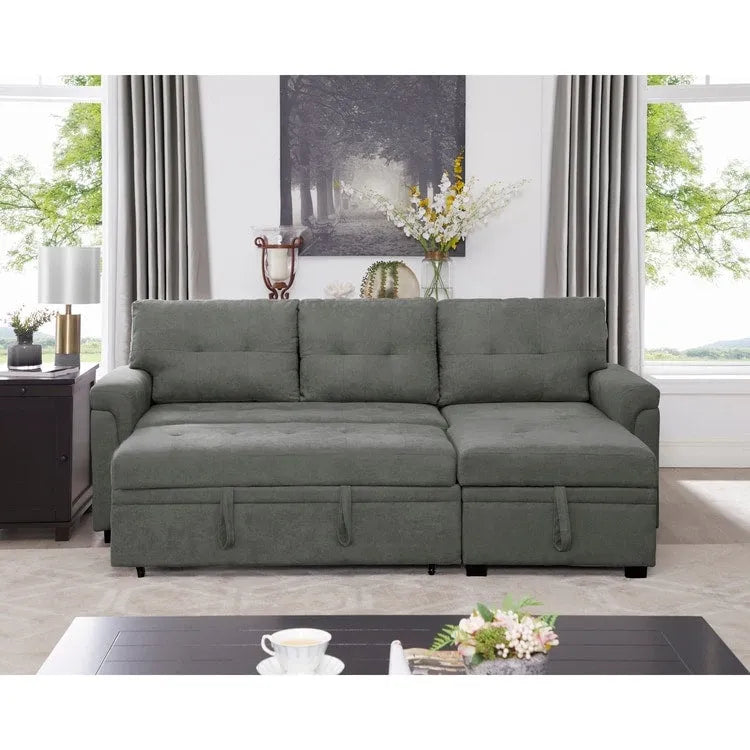 Reversible L-Shape Sectional Sleeper Sofa with Storage Chaise – Air Leather / Velvet, Multi-Seat