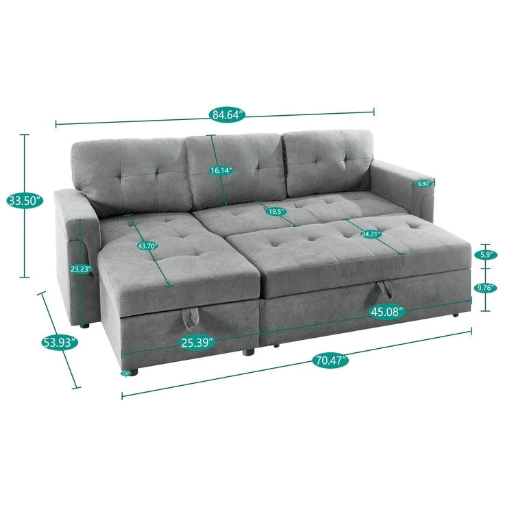Reversible L-Shape Sectional Sleeper Sofa with Storage Chaise – Air Leather / Velvet, Multi-Seat