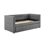 Tufted Upholstered Daybed with Pull-Out Trundle | Camel / White / Grey | Sleeps 2