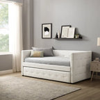 Tufted Upholstered Daybed with Pull-Out Trundle | Camel / White / Grey | Sleeps 2