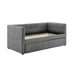 Tufted Upholstered Daybed with Pull-Out Trundle | Camel / White / Grey | Sleeps 2