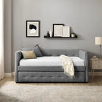 Tufted Upholstered Daybed with Pull-Out Trundle | Camel / White / Grey | Sleeps 2
