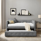 Tufted Upholstered Daybed with Pull-Out Trundle | Camel / White / Grey | Sleeps 2