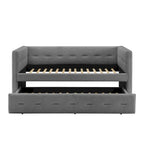 Tufted Upholstered Daybed with Pull-Out Trundle | Camel / White / Grey | Sleeps 2