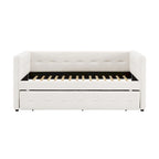 Tufted Upholstered Daybed with Pull-Out Trundle | Camel / White / Grey | Sleeps 2
