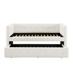 Tufted Upholstered Daybed with Pull-Out Trundle | Camel / White / Grey | Sleeps 2