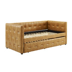 Tufted Upholstered Daybed with Pull-Out Trundle | Camel / White / Grey | Sleeps 2