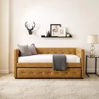 Tufted Upholstered Daybed with Pull-Out Trundle | Camel / White / Grey | Sleeps 2