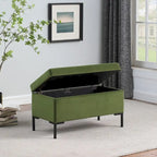 Storage Bench with Metal Legs – Green Velvet / Blush Velvet / White Boucle / Gray Woven – Seats 1