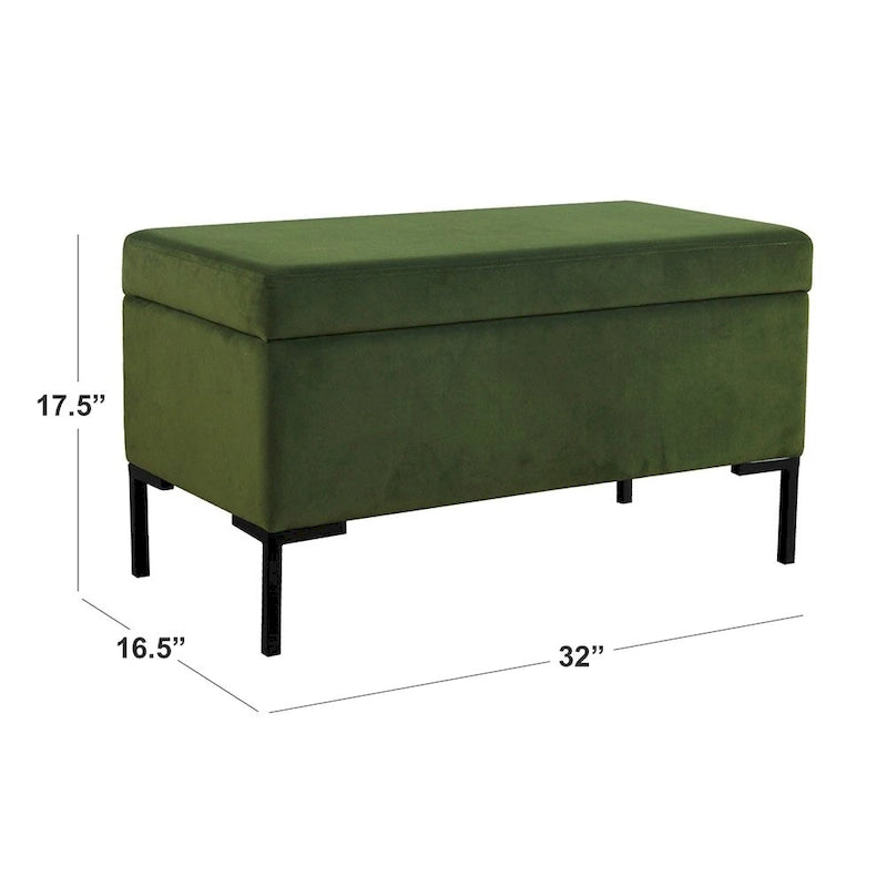 Storage Bench with Metal Legs – Green Velvet / Blush Velvet / White Boucle / Gray Woven – Seats 1