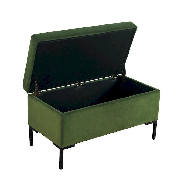 Storage Bench with Metal Legs – Green Velvet / Blush Velvet / White Boucle / Gray Woven – Seats 1