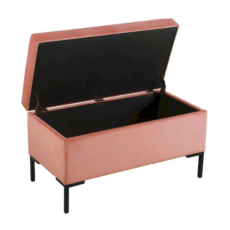 Storage Bench with Metal Legs – Green Velvet / Blush Velvet / White Boucle / Gray Woven – Seats 1