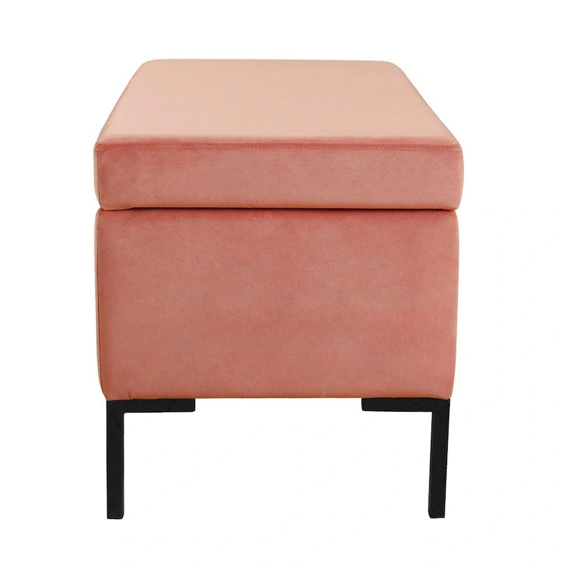 Storage Bench with Metal Legs – Green Velvet / Blush Velvet / White Boucle / Gray Woven – Seats 1