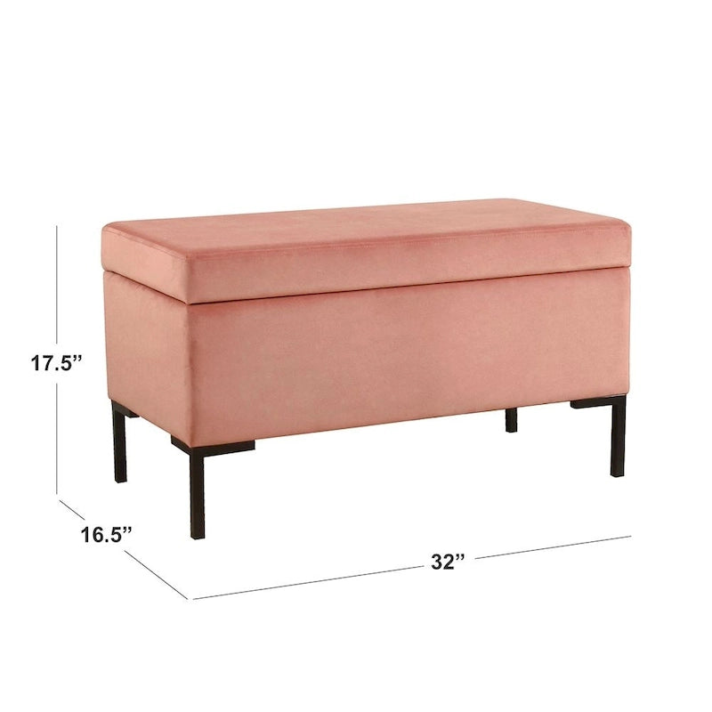 Storage Bench with Metal Legs – Green Velvet / Blush Velvet / White Boucle / Gray Woven – Seats 1