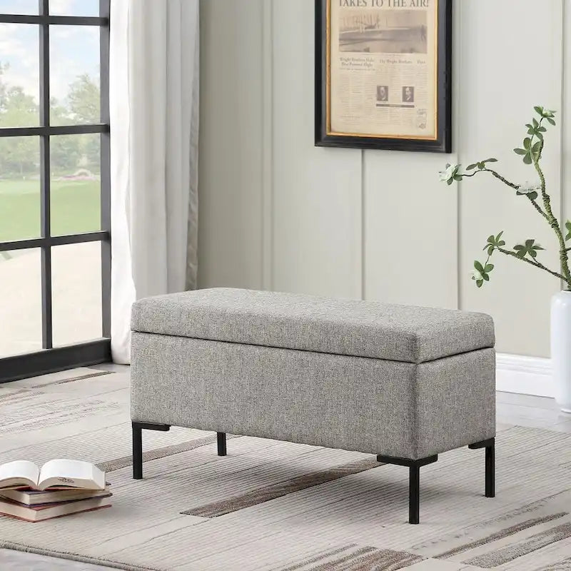 Storage Bench with Metal Legs – Green Velvet / Blush Velvet / White Boucle / Gray Woven – Seats 1