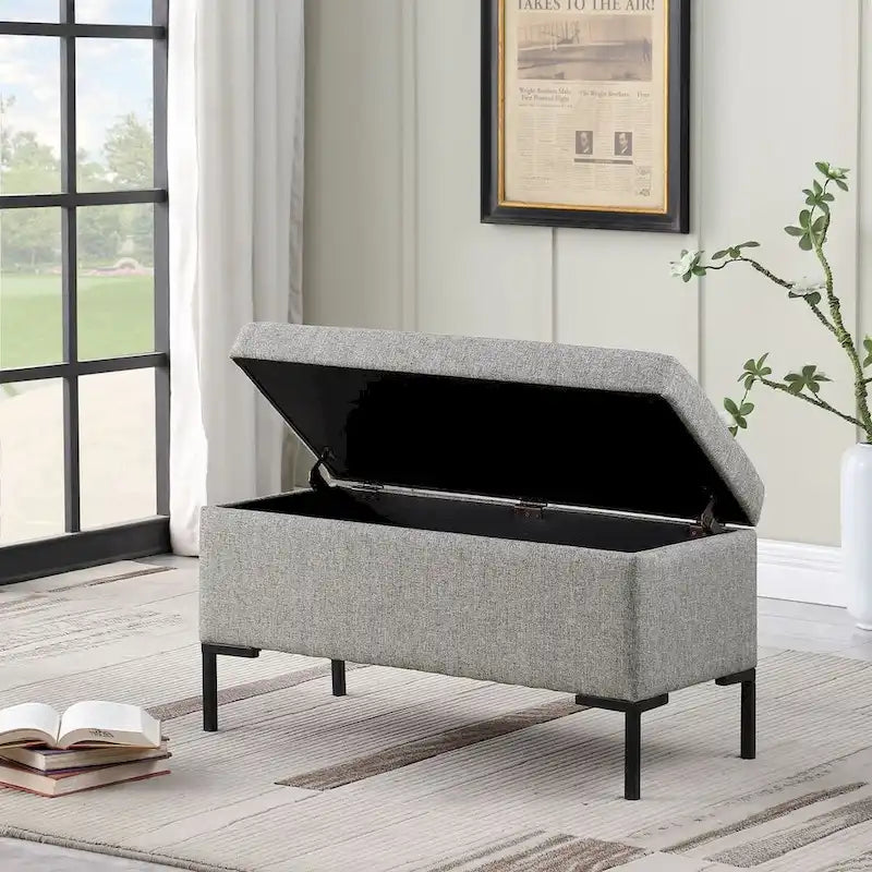 Storage Bench with Metal Legs – Green Velvet / Blush Velvet / White Boucle / Gray Woven – Seats 1