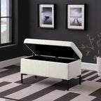 Storage Bench with Metal Legs – Green Velvet / Blush Velvet / White Boucle / Gray Woven – Seats 1