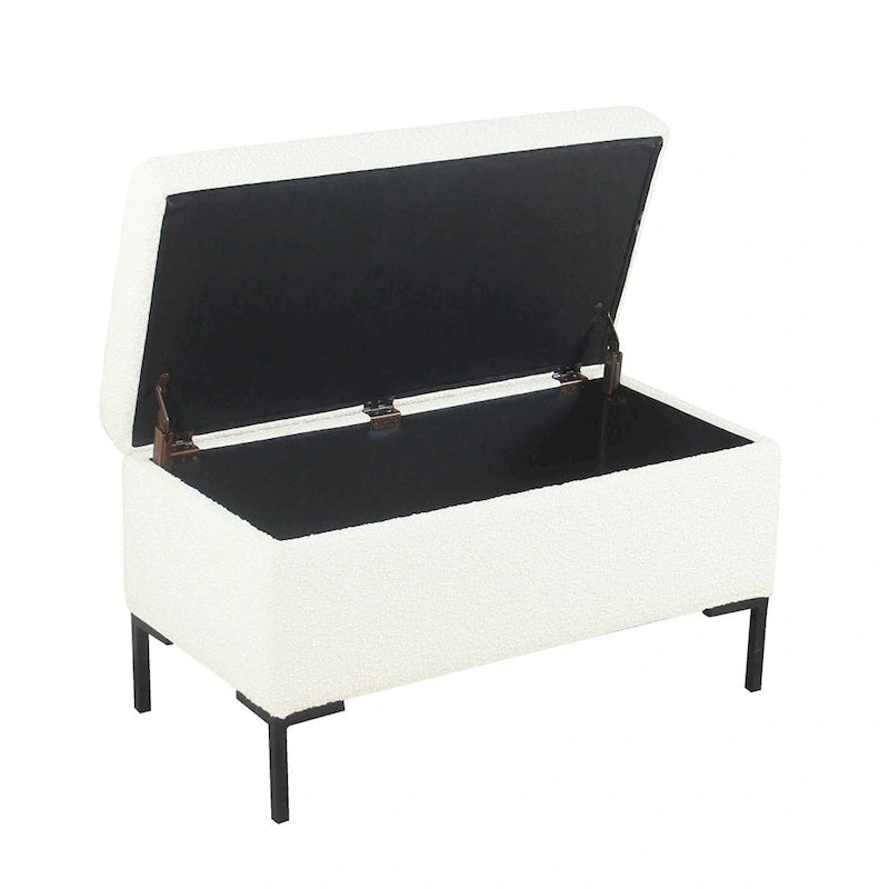 Storage Bench with Metal Legs – Green Velvet / Blush Velvet / White Boucle / Gray Woven – Seats 1