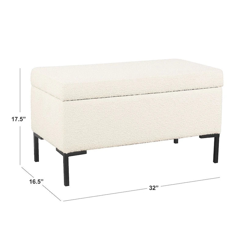 Storage Bench with Metal Legs – Green Velvet / Blush Velvet / White Boucle / Gray Woven – Seats 1