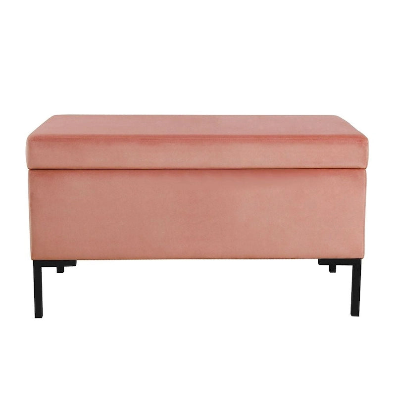 Storage Bench with Metal Legs – Green Velvet / Blush Velvet / White Boucle / Gray Woven – Seats 1