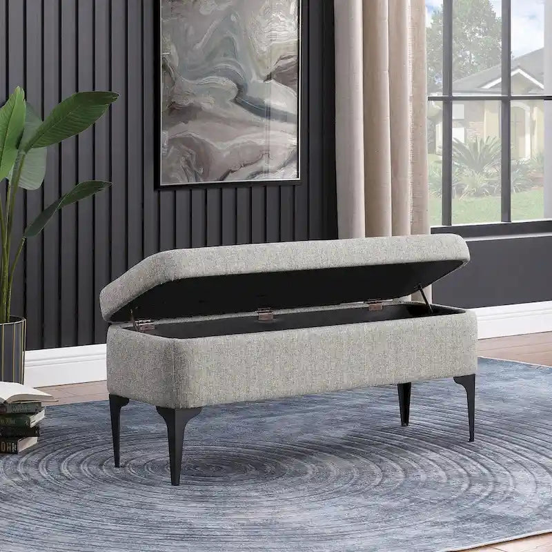 Storage Bench with Metal Legs – Green Velvet / Blush Velvet / White Boucle / Gray Woven – Seats 1