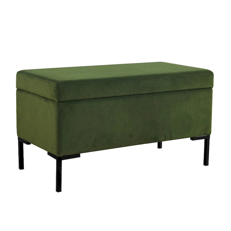 Storage Bench with Metal Legs – Green Velvet / Blush Velvet / White Boucle / Gray Woven – Seats 1